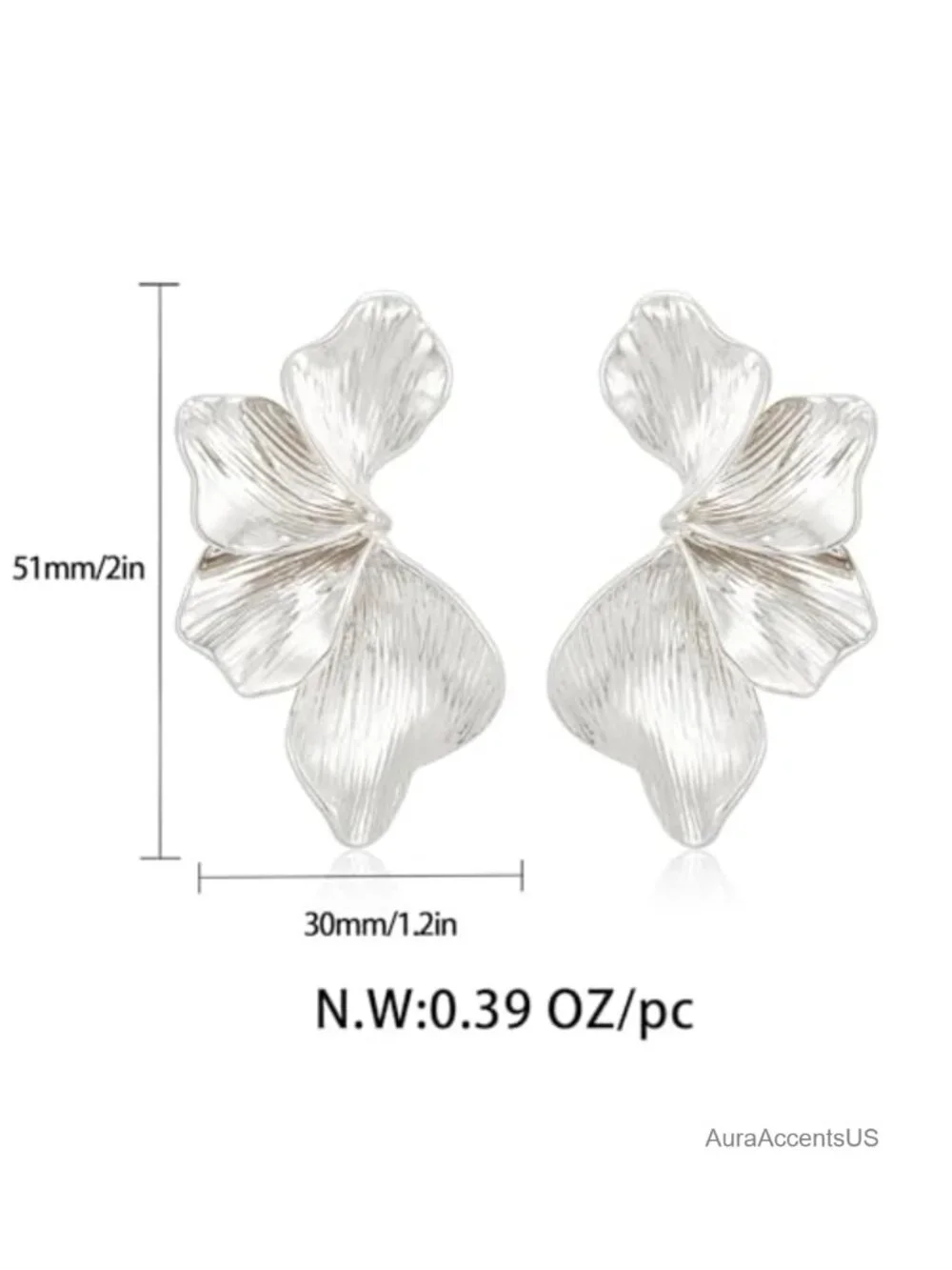Chunky Gold Plated Statement Earrings for Women, Sectored Flower Leaf Design,